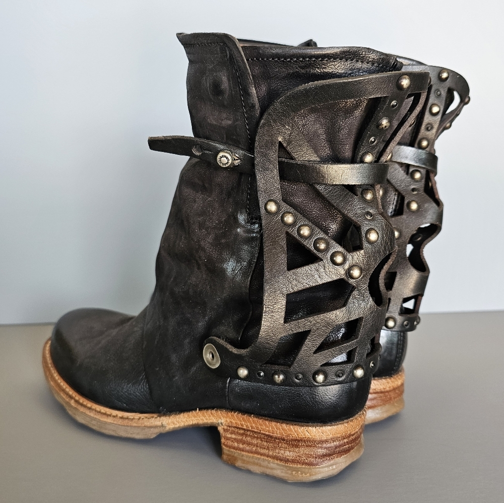 RARE A.S.98 Studded Cage Black Biker Boots Sz 37